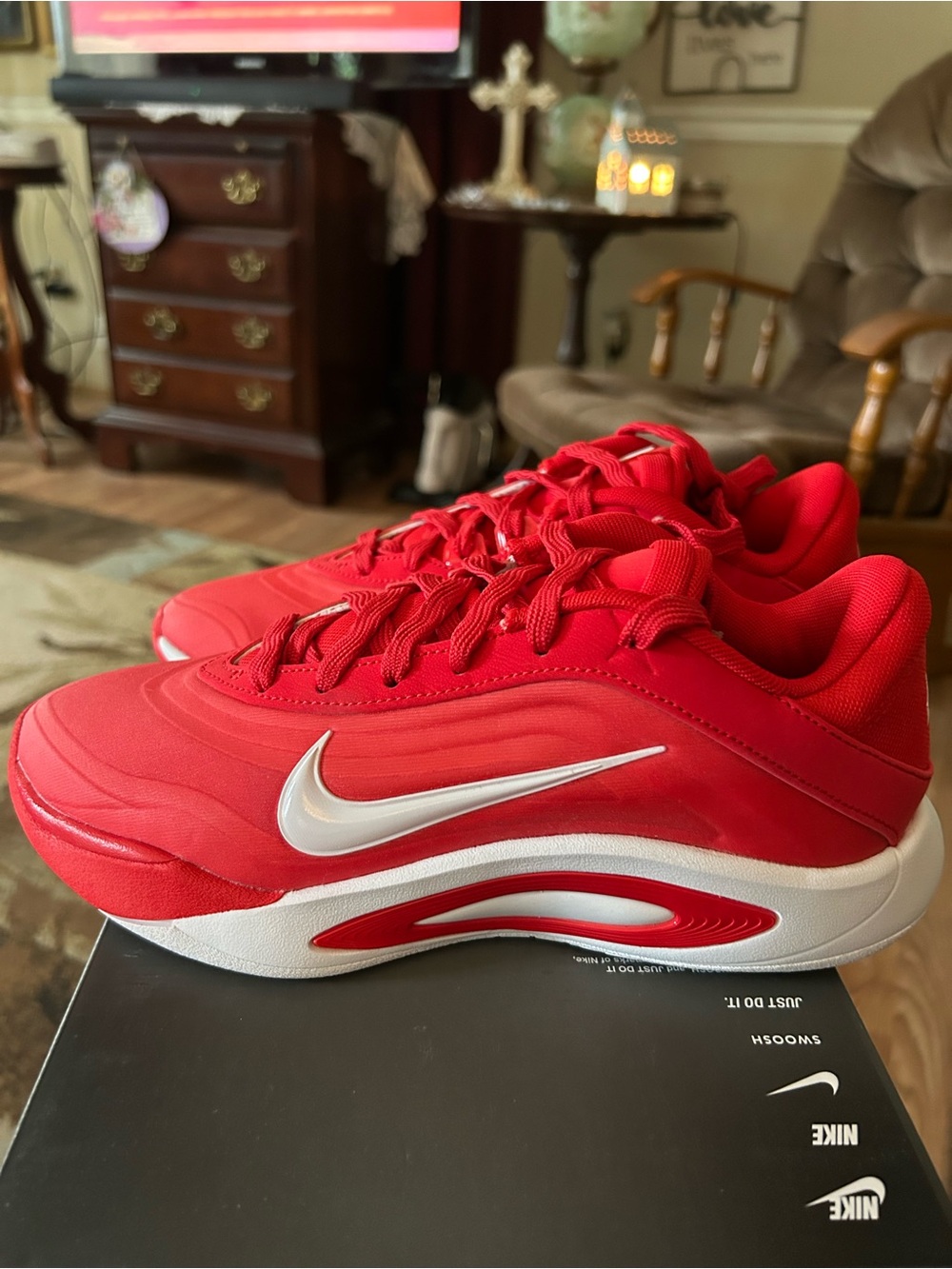Nike Red and White Low-Top Athletic Sneakers